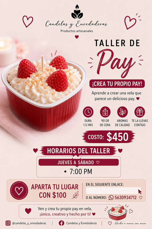 Taller vela tipo postre: Pay de corazón